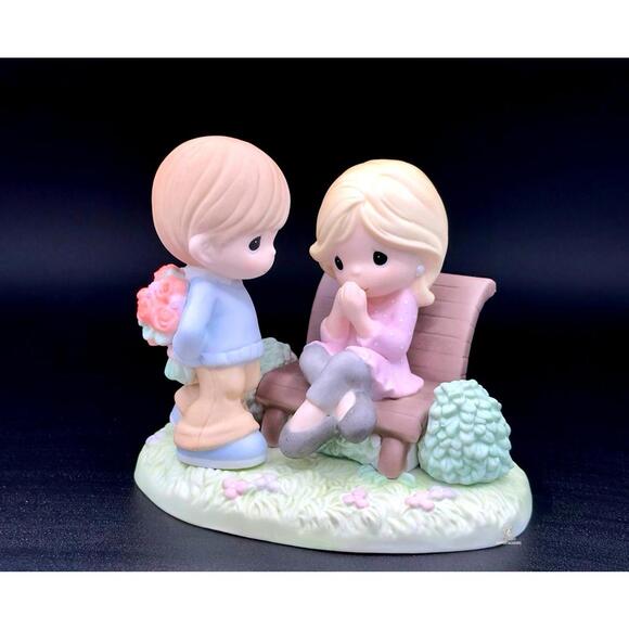 Rare Precious Moments Figurine Boy Surprises Girl With Flowers Perfect Christmas
